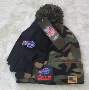 🏈NFL Buffalo Bills Green Camo Beanie & Gloves Salute to Service Set🏈